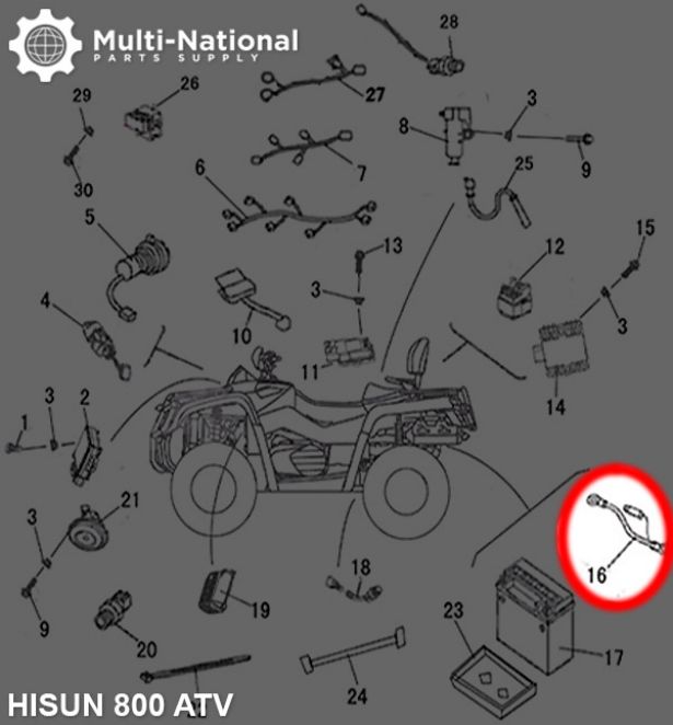 Battery Cable - Negative, ATV, Hisun, 400cc - 10A9780 - PBC2402F1