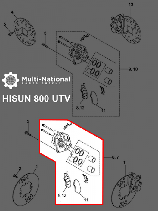 Brake Caliper - UTV, Hisun, 400cc, Front Right - 90A7049 - PBC764F1