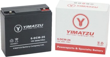 Battery - EV12226-1 / 6-DCM-26 / 6-DZM-26 / 6-FM-26, AGM, 12V 26Ah, Yimatzu, Threaded Terminals - PBCBATEV120F1